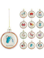 Pallina Albero Di Natale In Vetro Con Segno Zodiacale d8cm