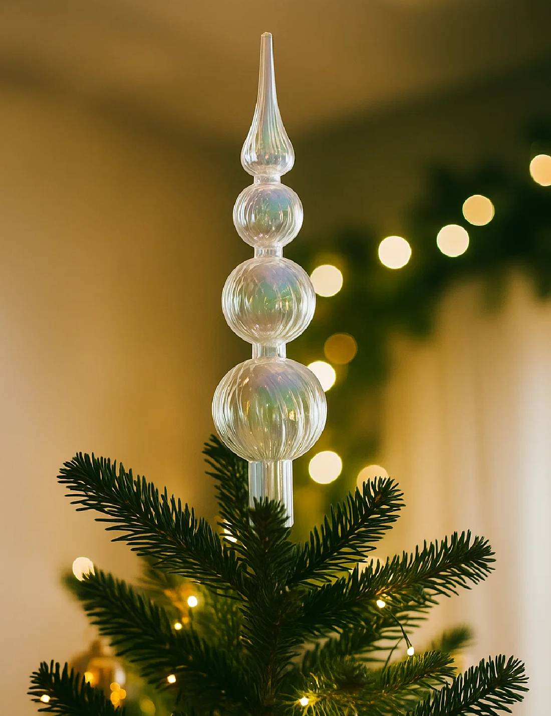 Puntale Albero Di Natale In Vetro Iridescente 28cm