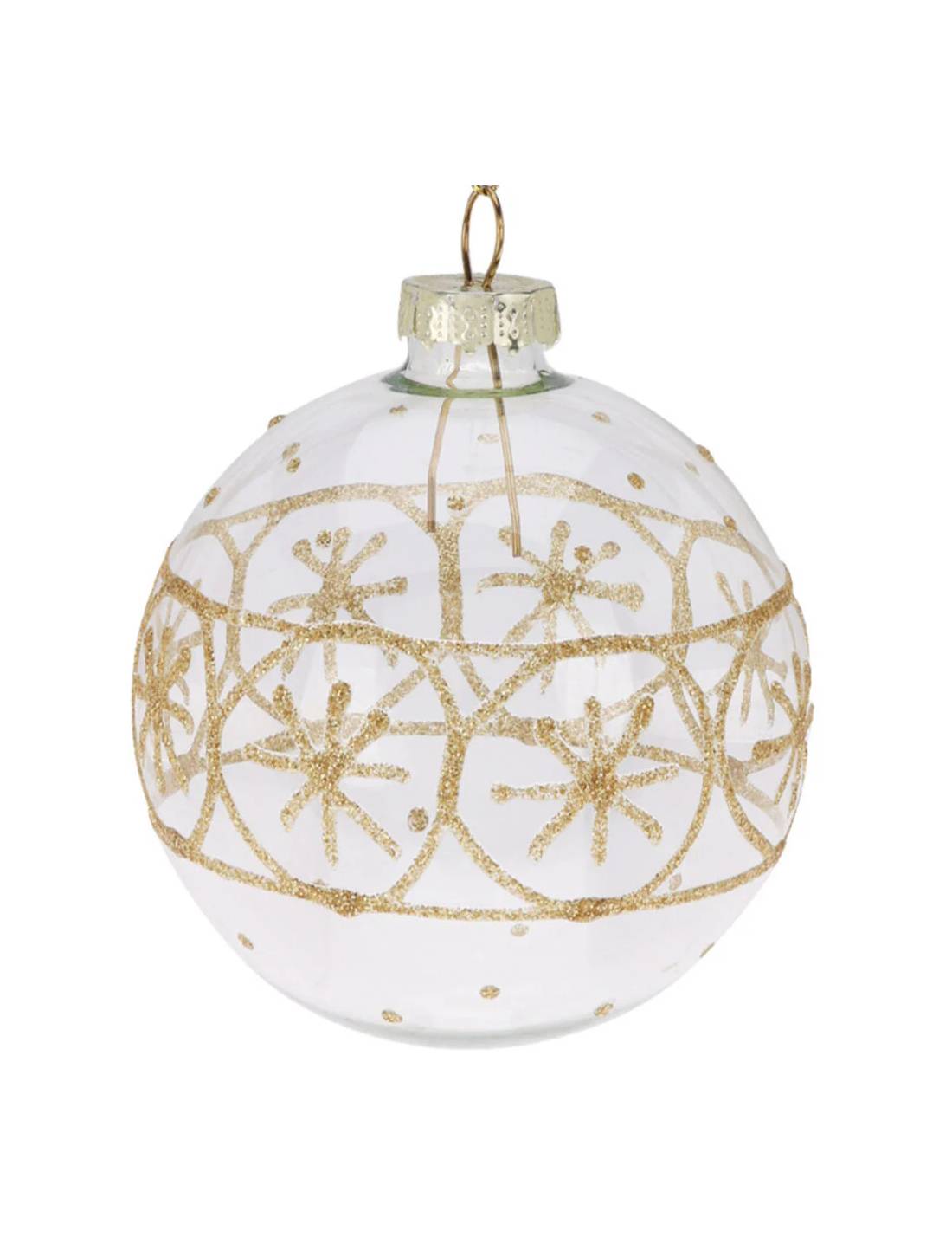 Pallina Albero Di Natale In Vetro Trasparente Con Decorazioni Oro 8cm Prodotto Assortito