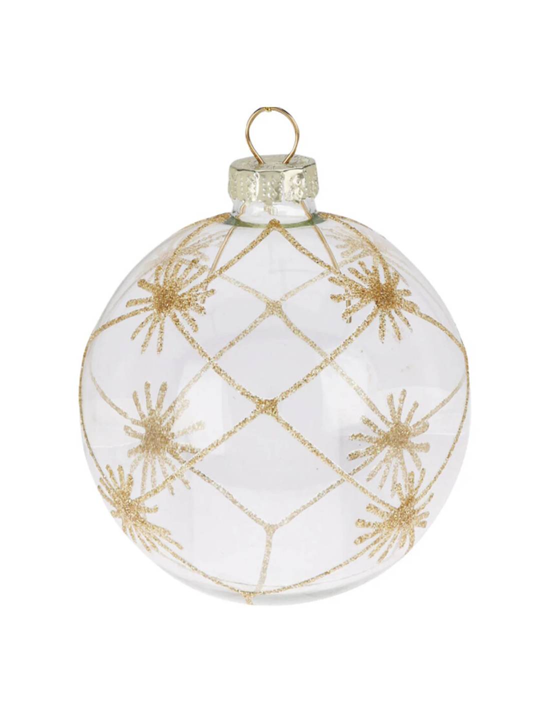 Pallina Albero Di Natale In Vetro Trasparente Con Decorazioni Oro 8cm Prodotto Assortito