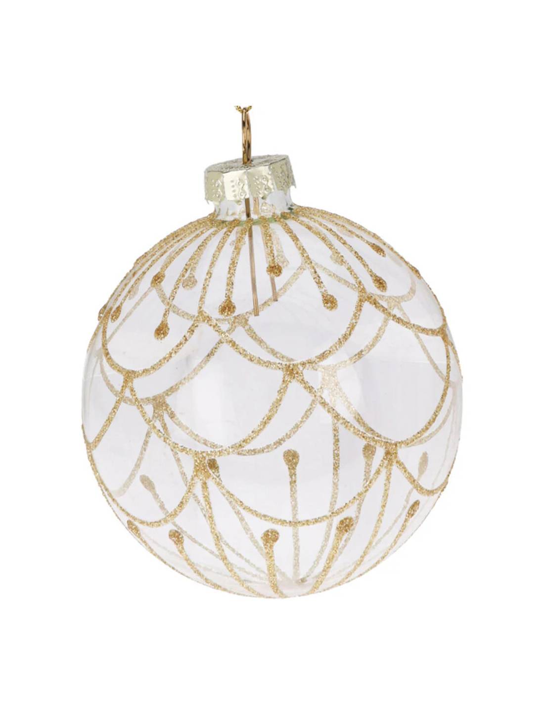 Pallina Albero Di Natale In Vetro Trasparente Con Decorazioni Oro 8cm Prodotto Assortito