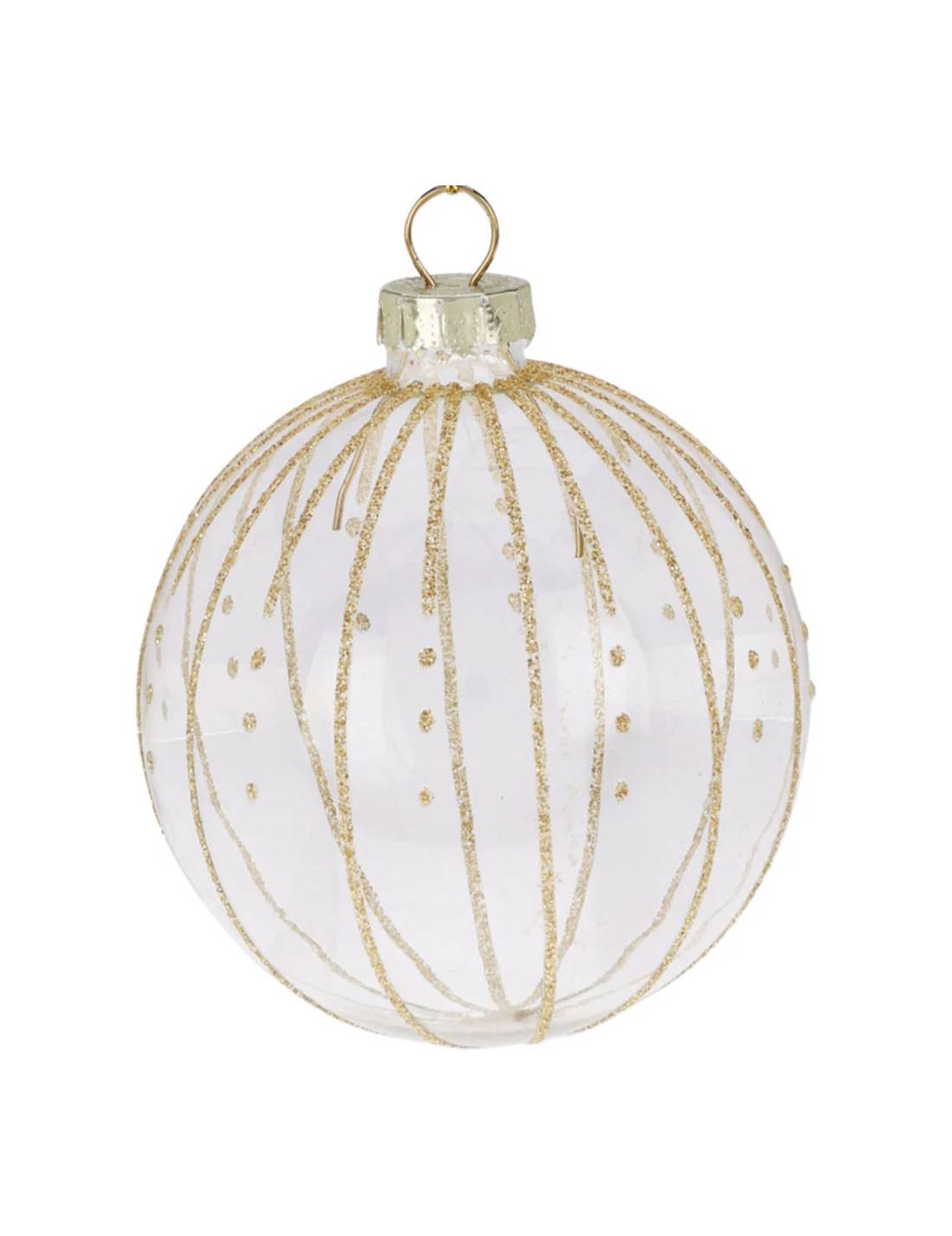 Pallina Albero Di Natale In Vetro Trasparente Con Decorazioni Oro 8cm Prodotto Assortito