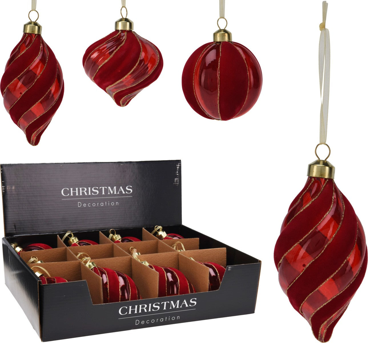 Pallina Albero Di Natale Rossa Con Velluto d8cm