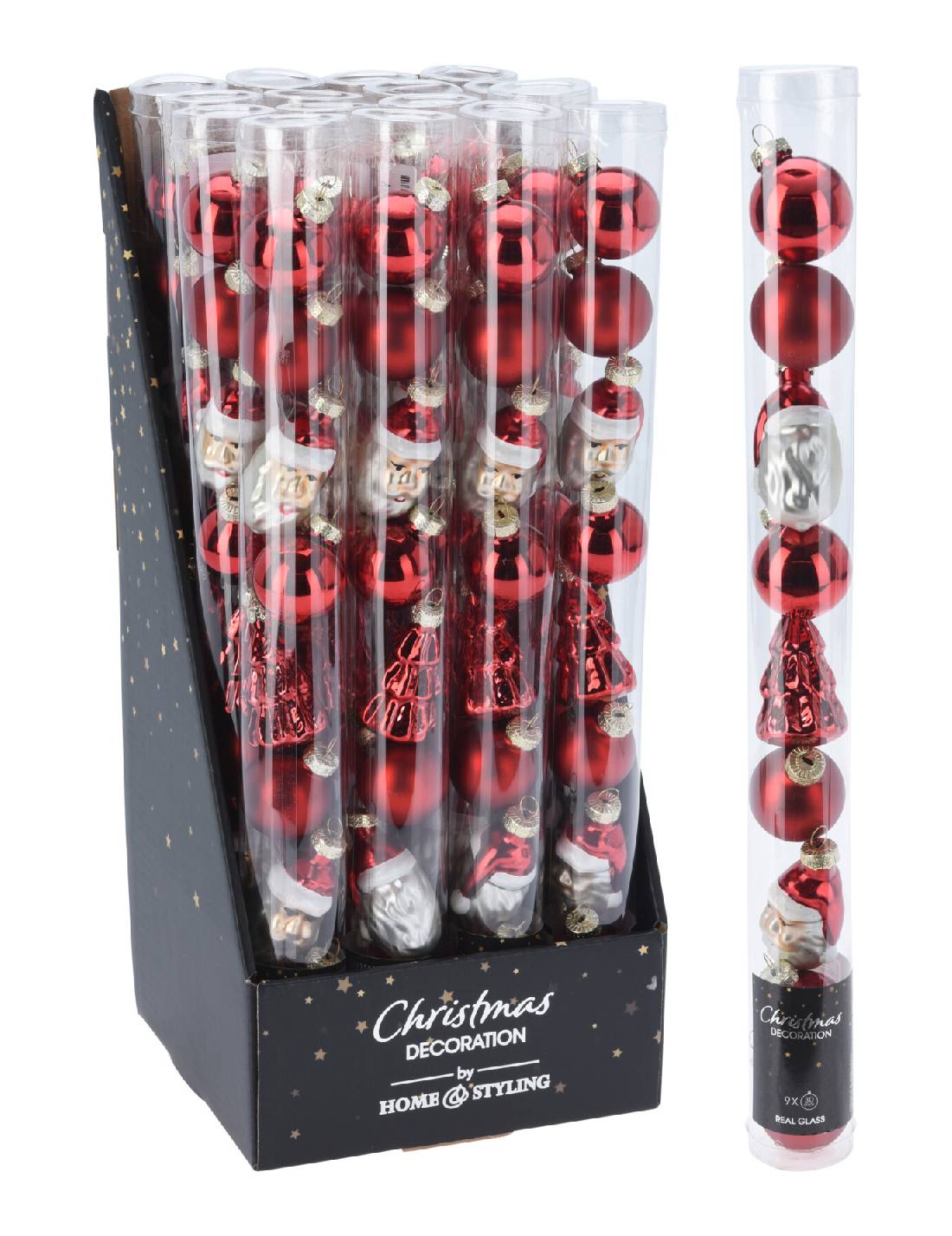 Set 9 Palline Di Natale In Vetro Rosso d3cm