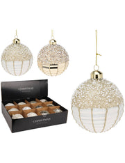 Pallina Albero Di Natale In Vetro Con Perline E Glitter d10cm