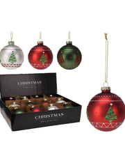 Pallina Albero Di Natale In Vetro Decorata Con Alberelli d8cm