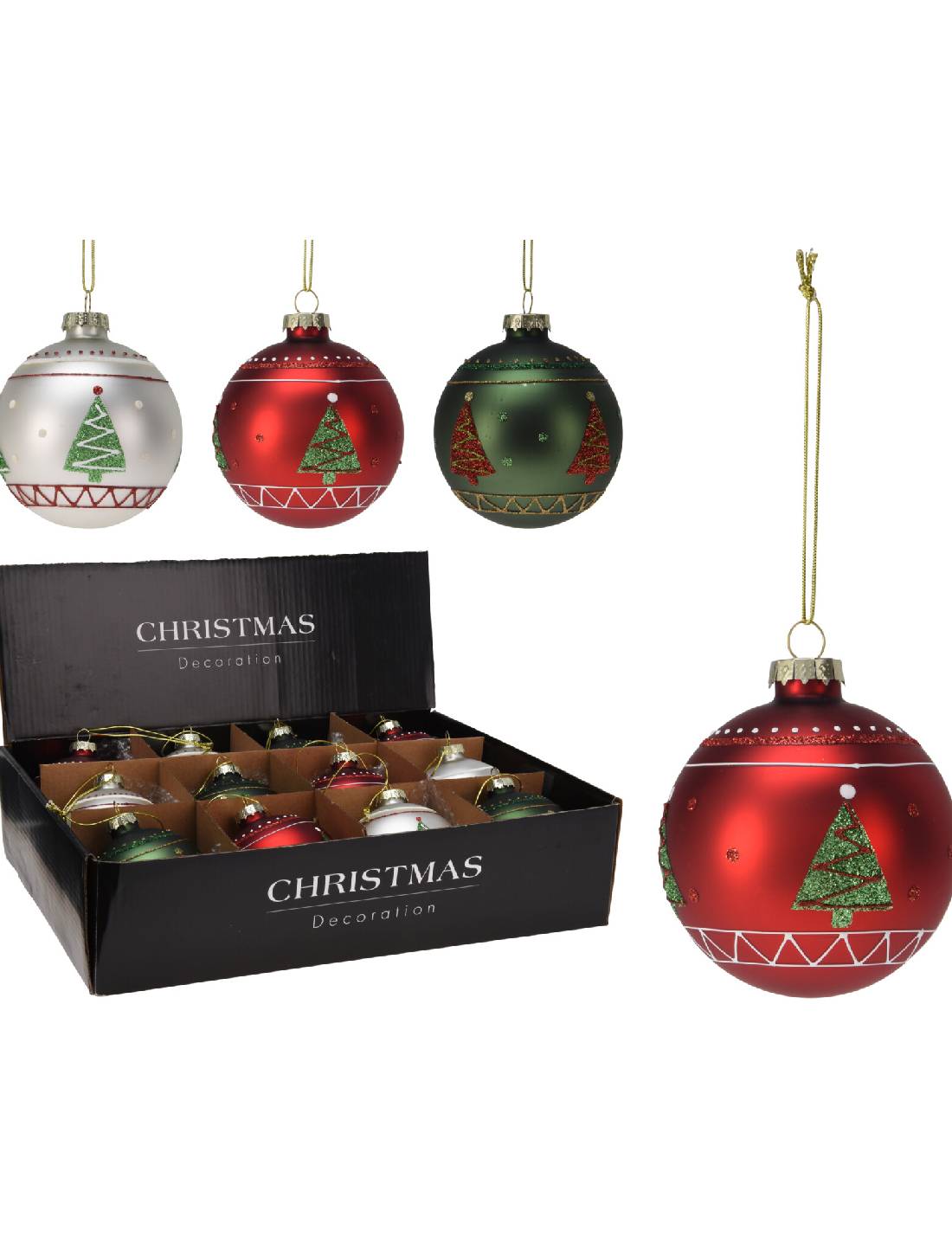 Pallina Albero Di Natale In Vetro Decorata Con Alberelli d8cm