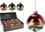 Pallina Albero Di Natale In Vetro Con Agrifoglio 8cm Prodotto Assortito
