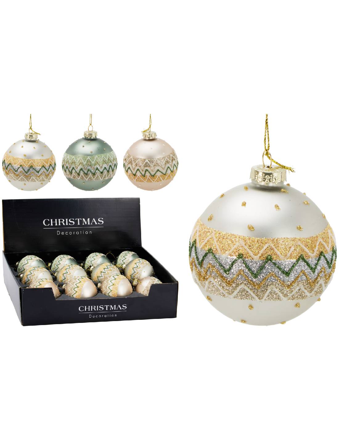 Pallina Di Natale In Vetro Con Glitter d8cm