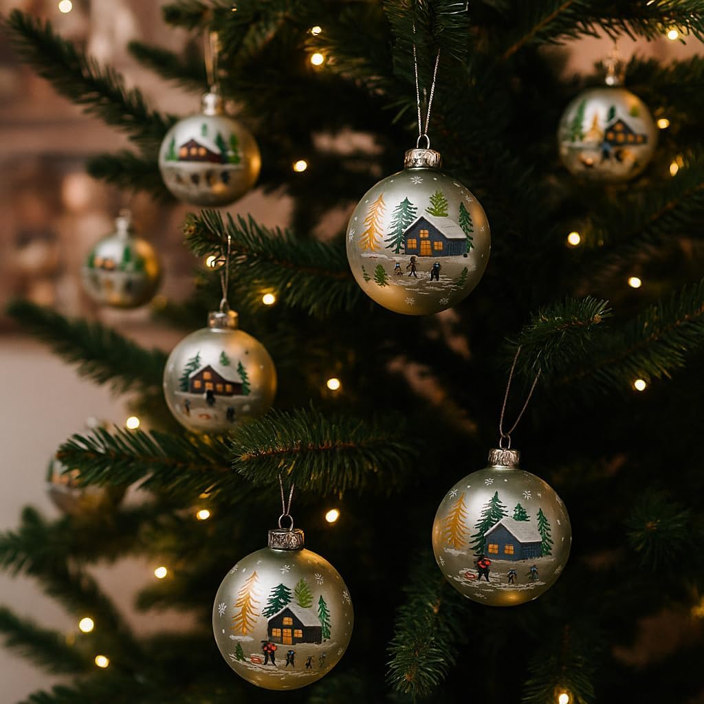 Pallina Albero Di Natale In Vetro Con Paesaggio Invernale d8cm
