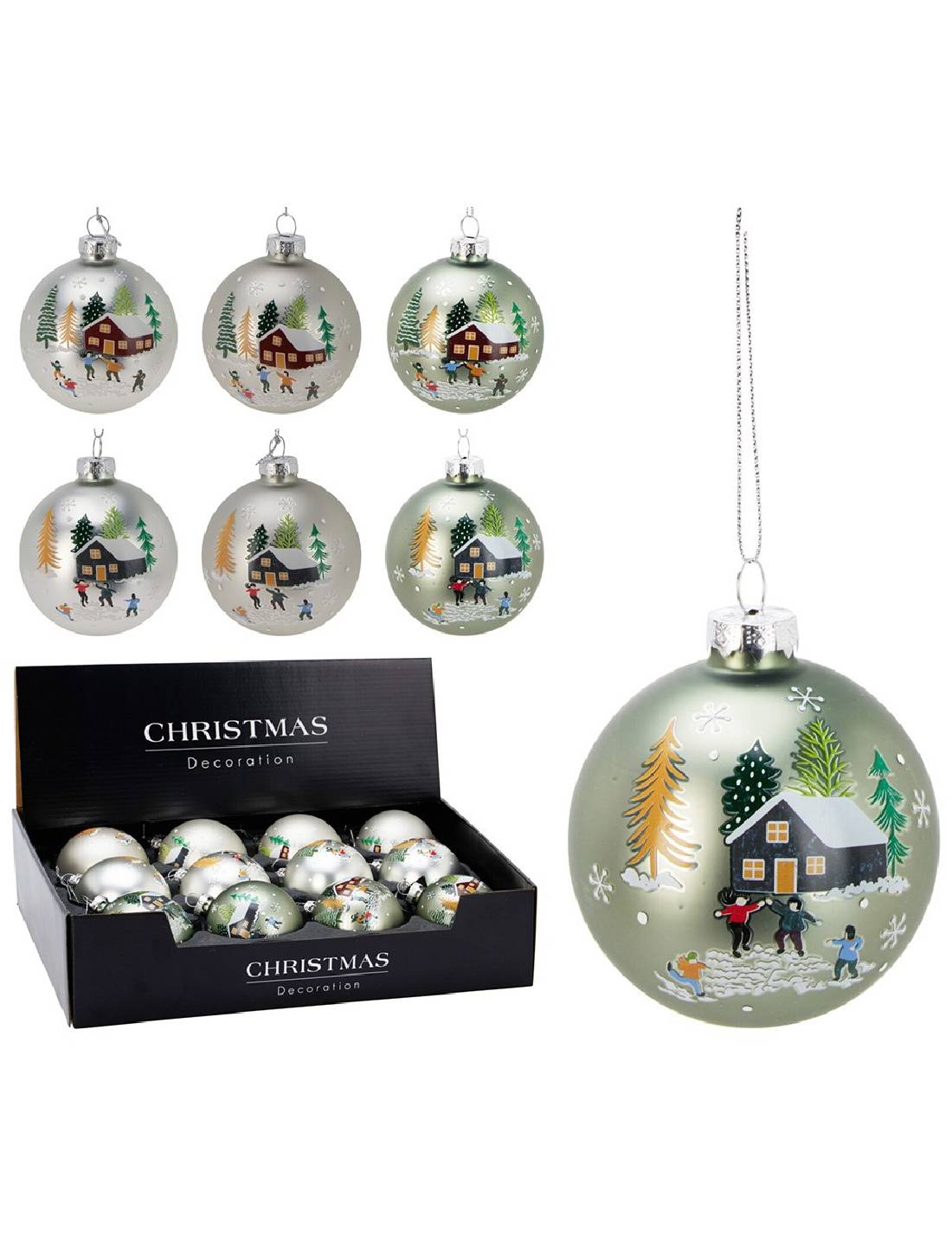Pallina Albero Di Natale In Vetro Con Paesaggio Invernale d8cm