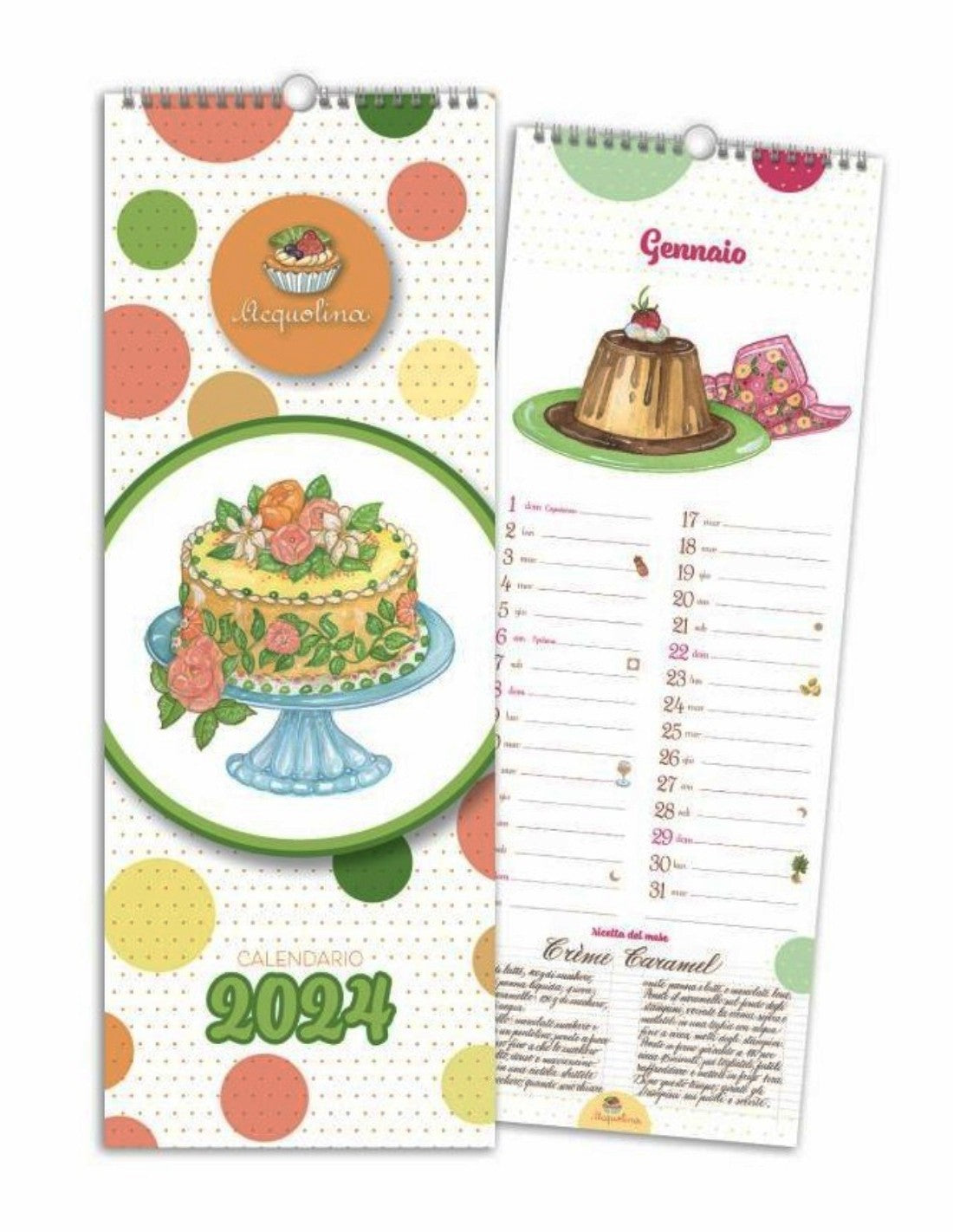 Calendario Spiralato Da Muro 2025 Acquolina 44,5x16,5cm