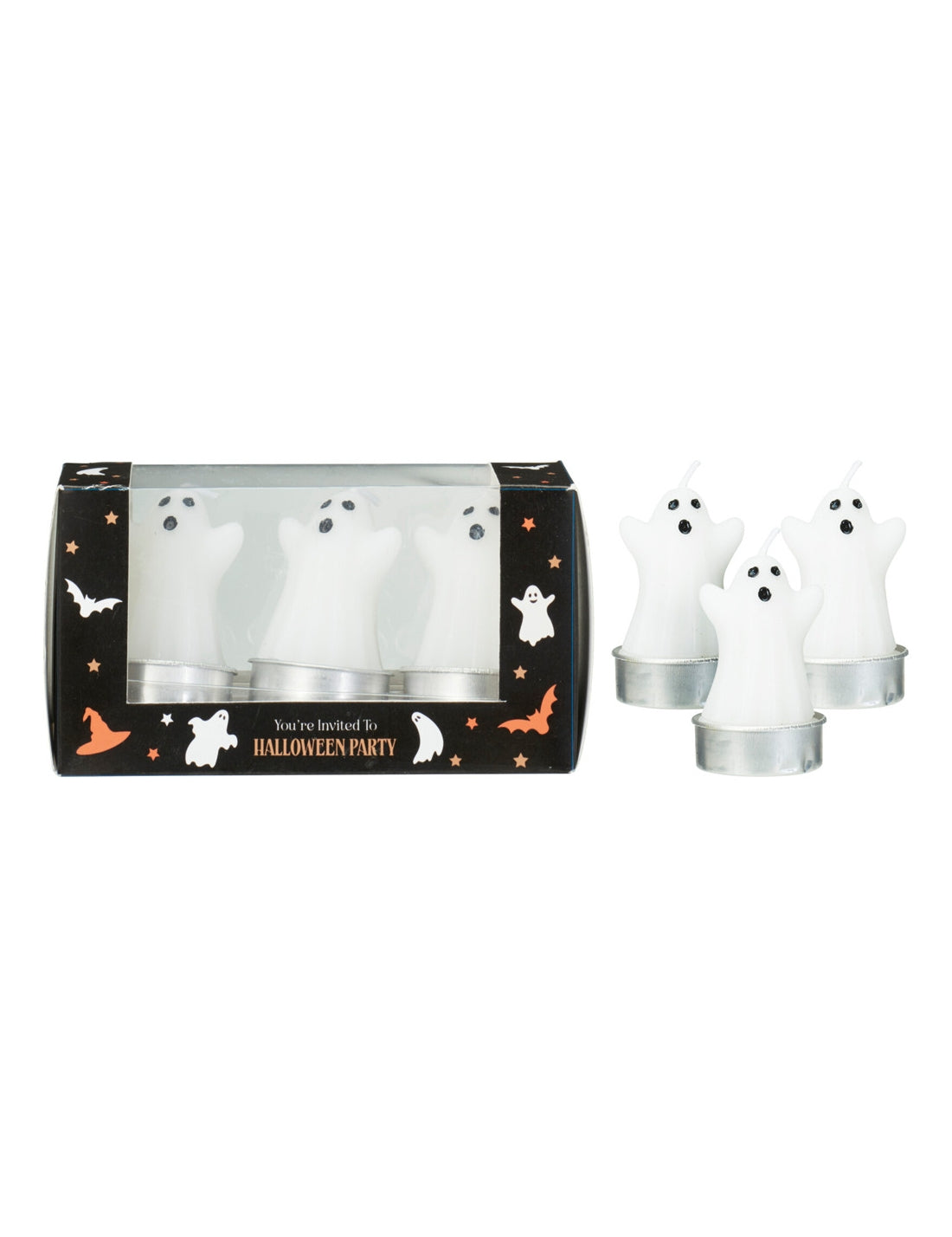 Candela In Cera Di Halloween Fantasmino 6cm 3pz