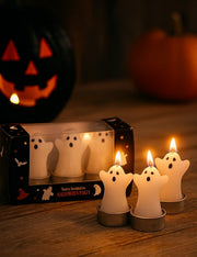 Candela In Cera Di Halloween Fantasmino 6cm 3pz