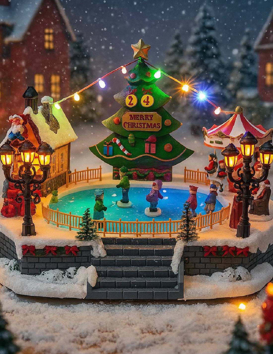 Carillon Di Natale Pista Di Pattinaggio 35cm