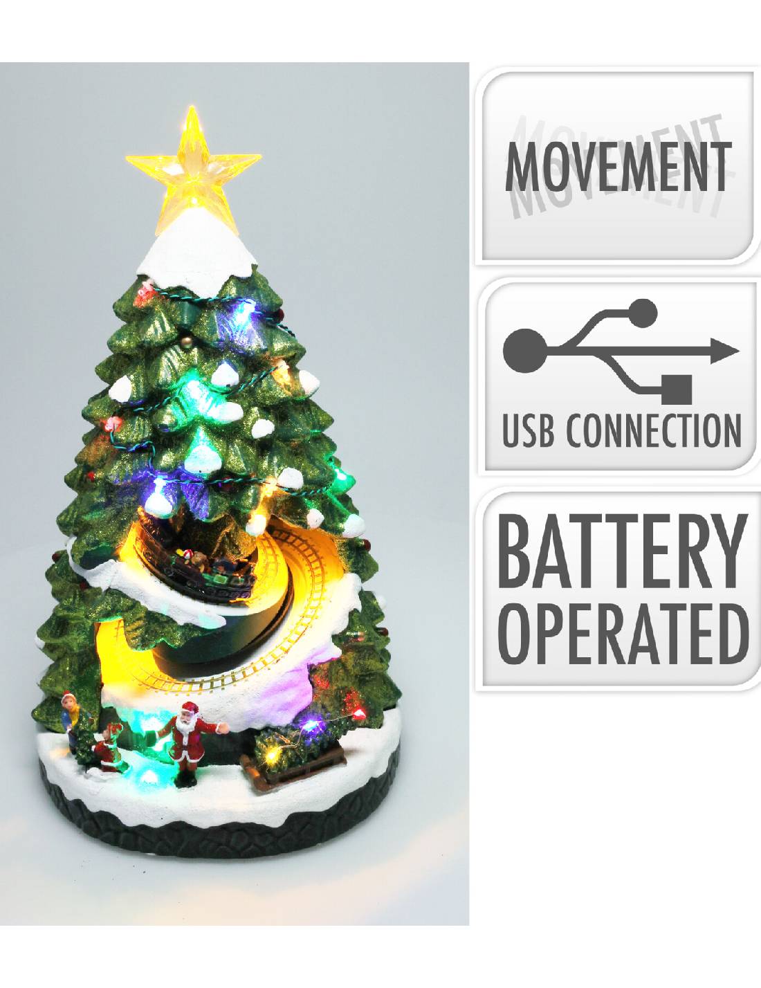 Carillon Di Natale Albero Luminoso Con Movimento E LED 38cm