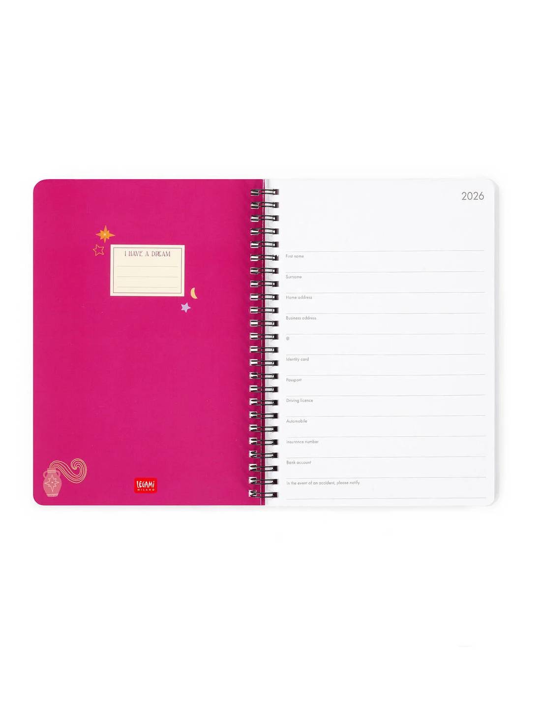 Agenda Settimanale Spiralata 12 Mesi 2026 Zodiaco Legami Large