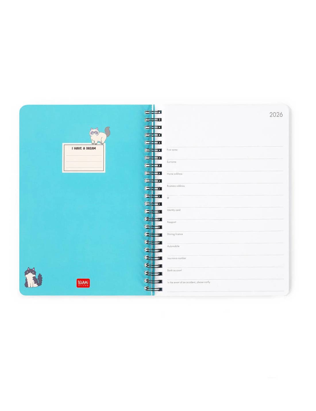 Agenda Settimanale Spiralata 12 Mesi 2026 Kitties Legami Large