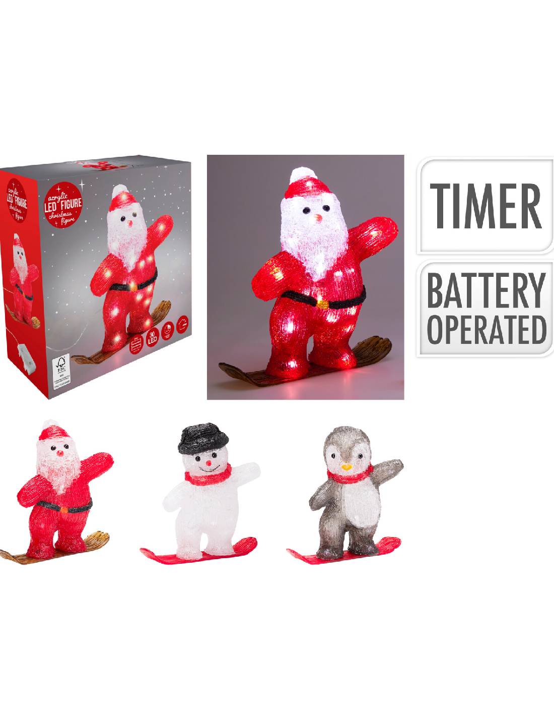 Decorazione Natalizia Figure Assortite 30 LED 25cm