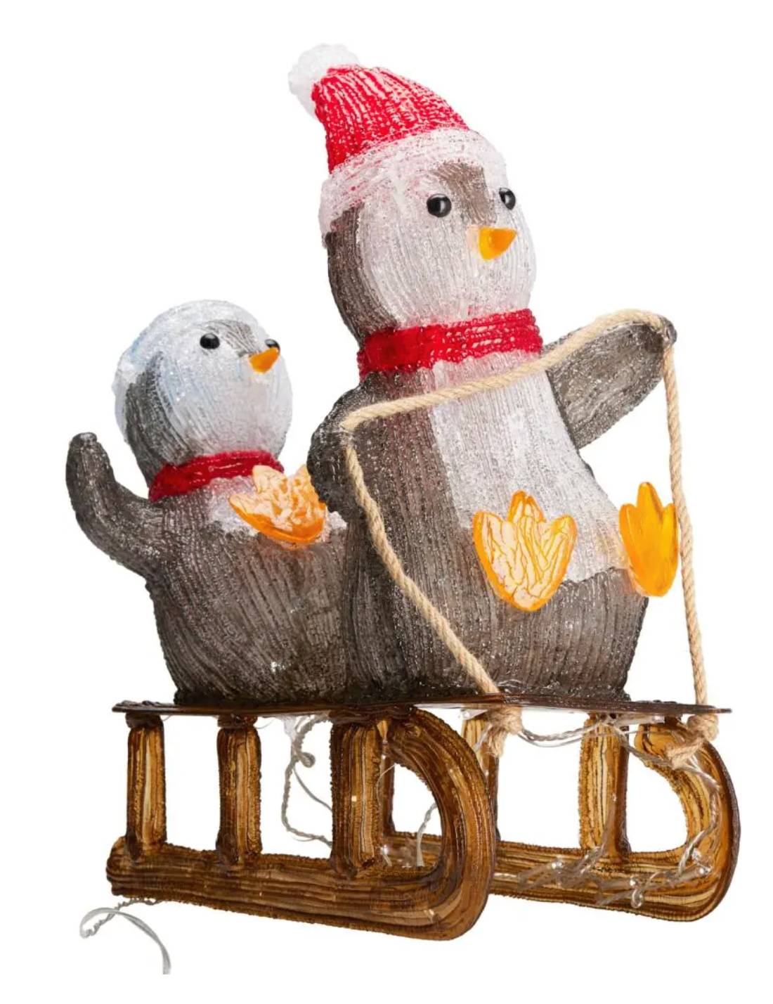 Addobbo Di Natale Luminoso Pinguini Con Slitta 90 LED 46cm
