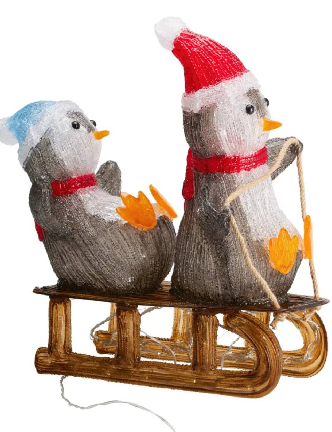 Addobbo Di Natale Luminoso Pinguini Con Slitta 90 LED 46cm