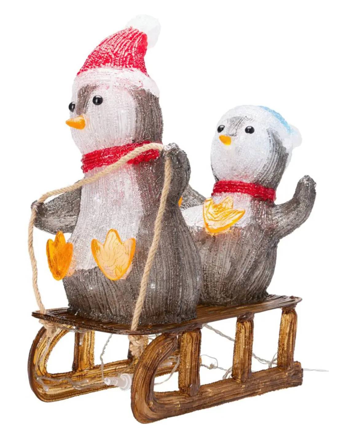 Addobbo Di Natale Luminoso Pinguini Con Slitta 90 LED 46cm