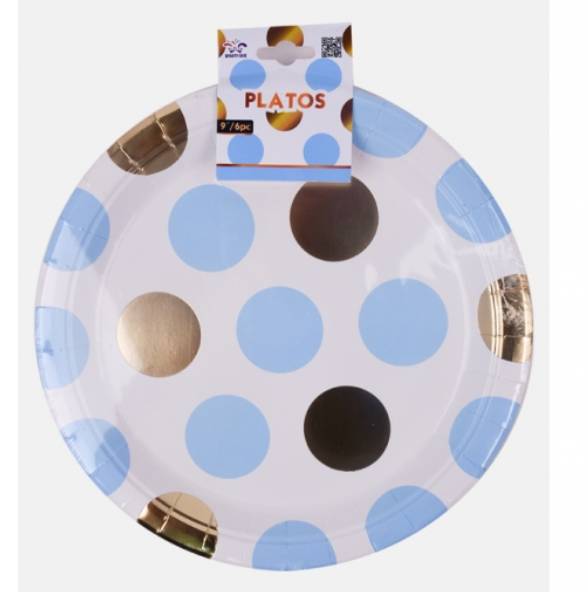 Piatti Carta A Pois Oro E Blu 23Cm 6pz