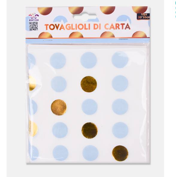 Tovaglioli A Palline Oro E Blu 33*33Cm