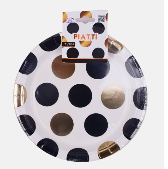 Piatti A Pois Oro E Nero 18Cm 8pz