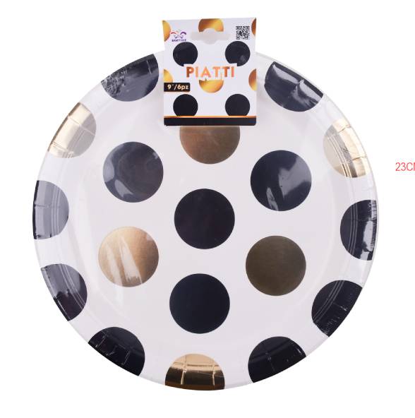 Piatti Carta Pois Oro E Nero 23Cm 6Pz