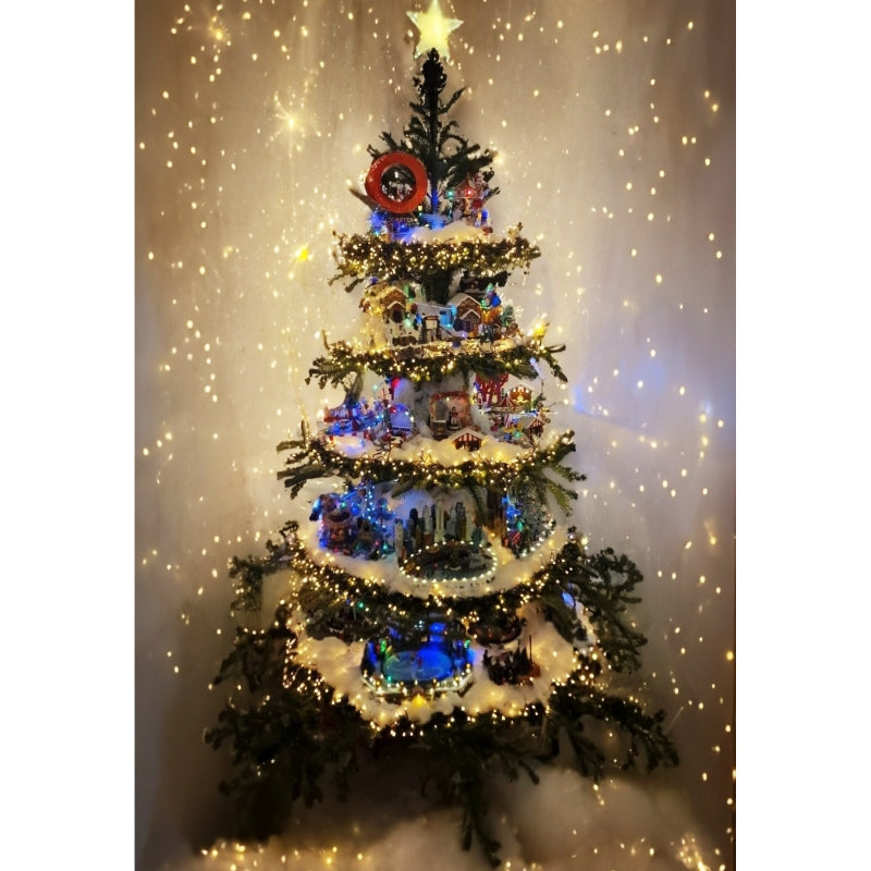 Albero Di Natale 240cm Con 25 Carillon E Villaggi Natalizi Con Luci Suono E Movimento