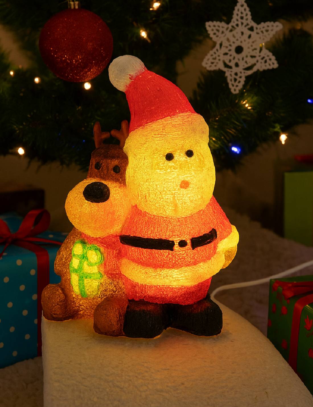 Decorazione Natalizia Babbo Natale E Renna 40 LED 39cm