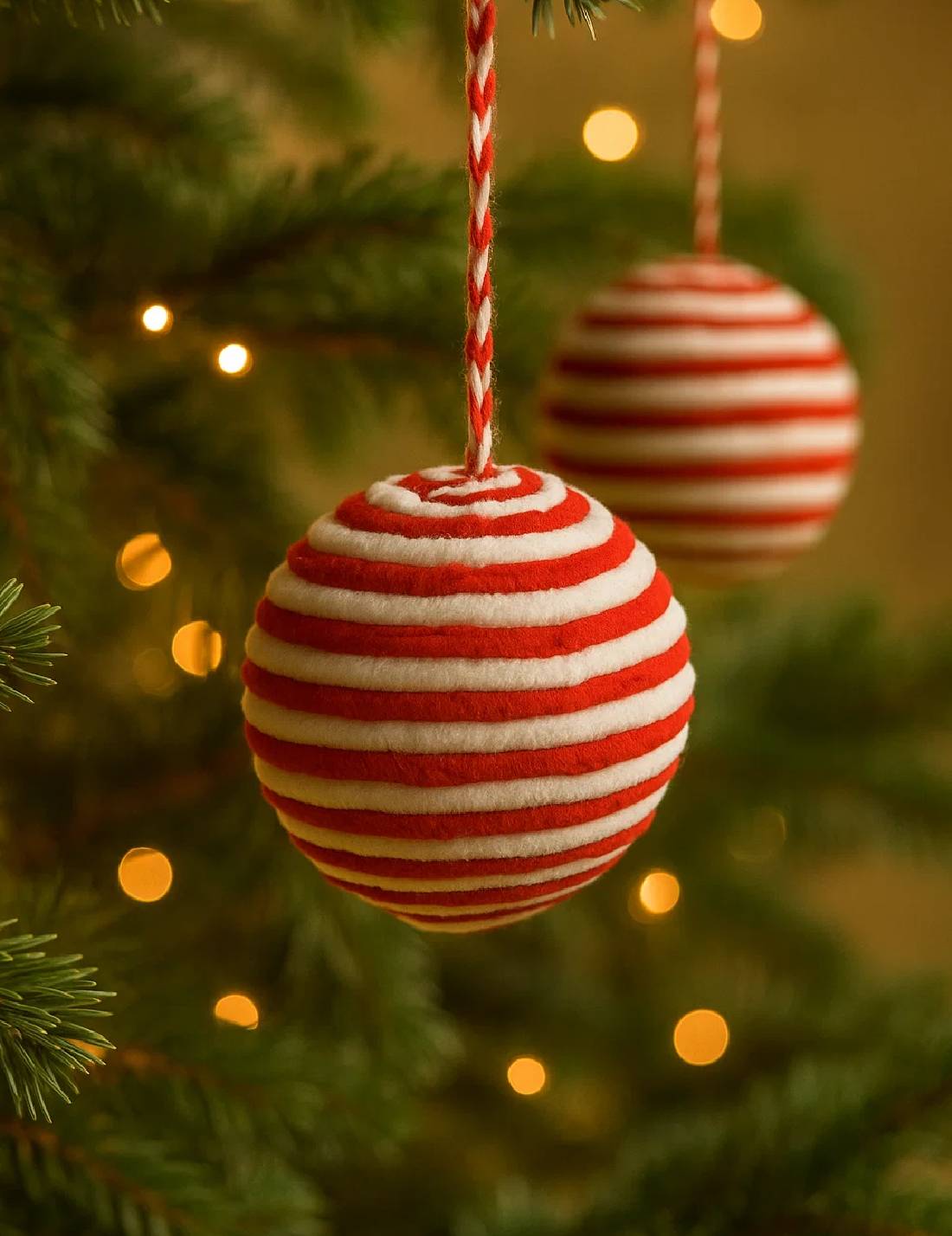 Pallina Albero Di Natale In Tessuto Rosso E Bianco d8cm