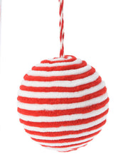 Pallina Albero Di Natale In Tessuto Rosso E Bianco d8cm