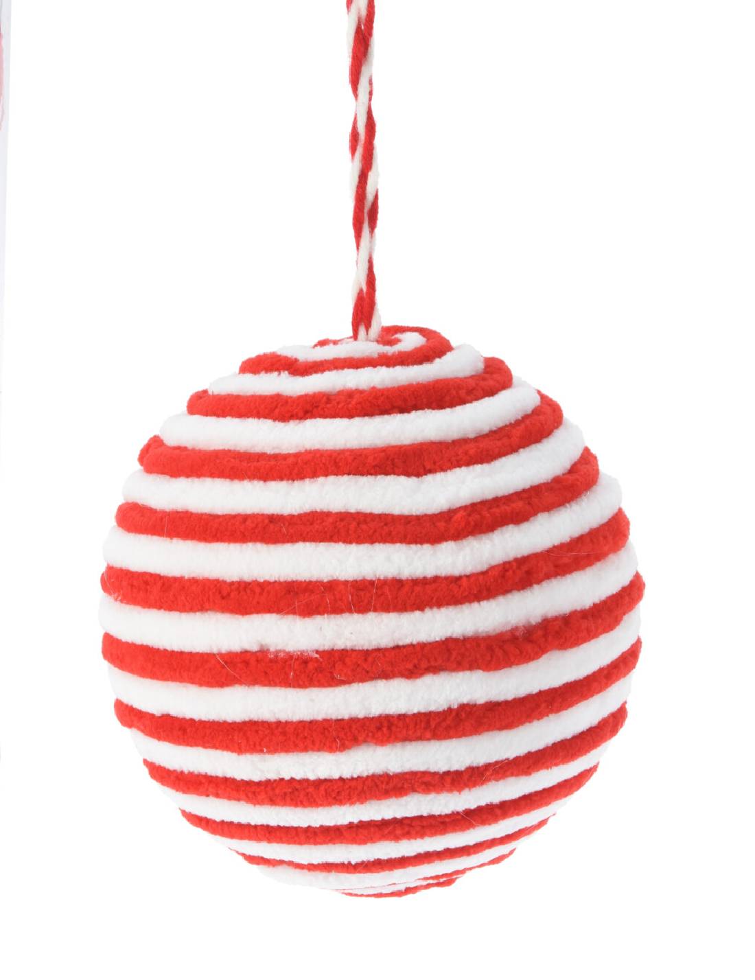 Pallina Albero Di Natale In Tessuto Rosso E Bianco d8cm