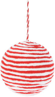 Pallina Albero Di Natale Peluche A Righe Rosse E Bianche 12cm