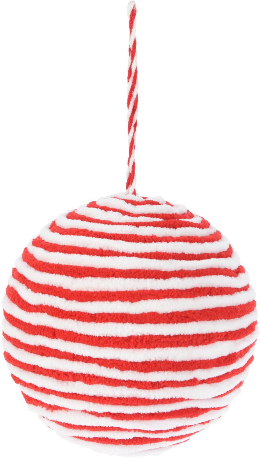 Pallina Albero Di Natale Peluche A Righe Rosse E Bianche 12cm