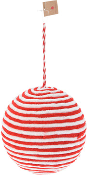 Pallina Albero Di Natale Peluche A Righe Rosse E Bianche 20cm