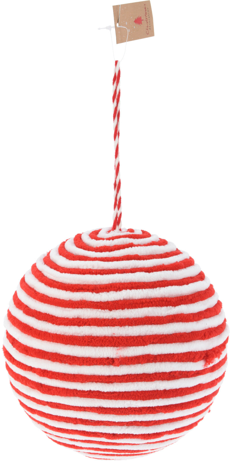 Pallina Albero Di Natale Peluche A Righe Rosse E Bianche 20cm