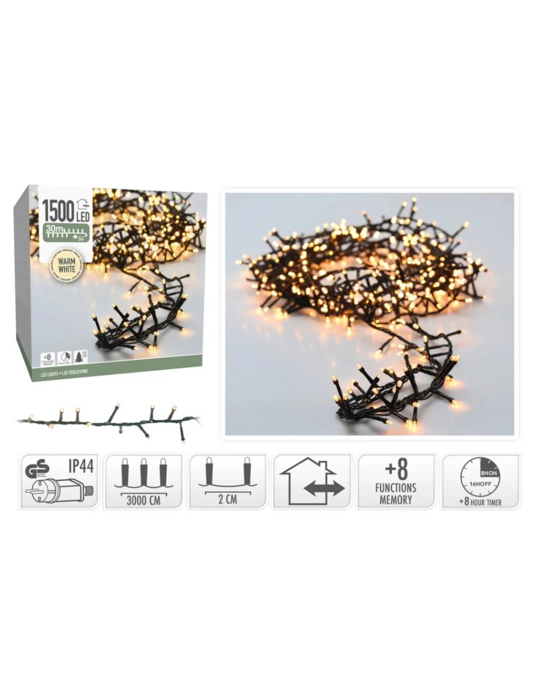 Serie Di Luci Natale Micro Cluster Bianco Caldo 1500 LED 30m