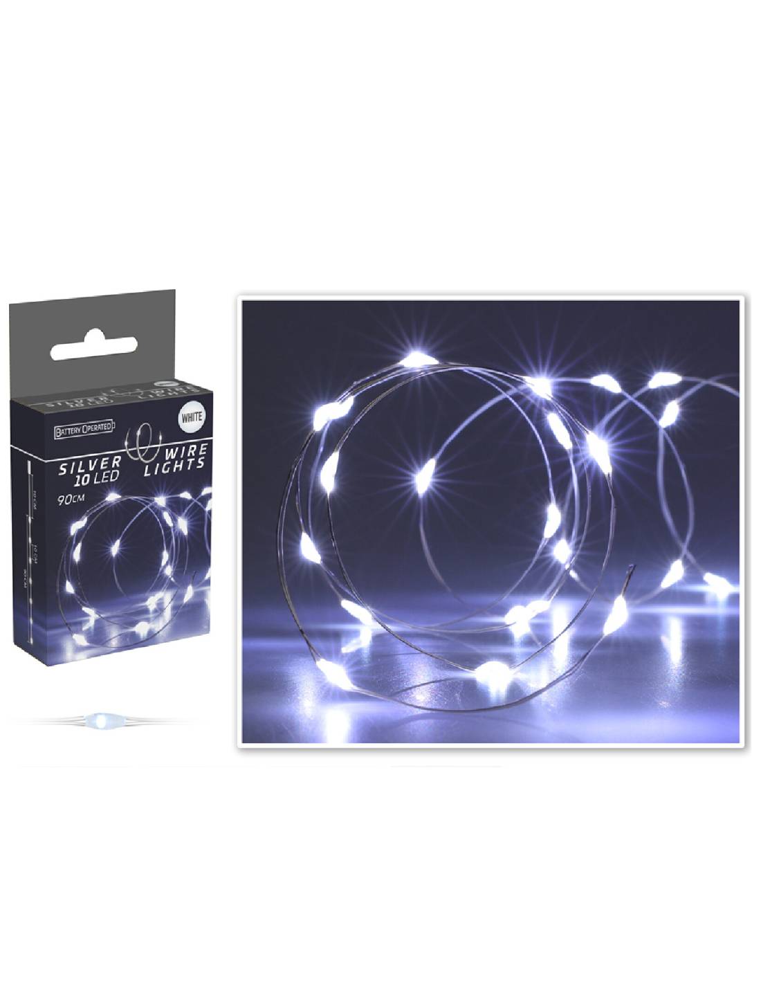 Serie Di Luci Natale Ghirlanda Bianco Freddo Con Cavo Metallico 10 LED 95cm