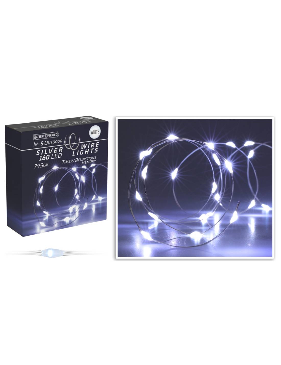 Serie Di Luci Natale Ghirlanda Bianco Freddo Con Cavo Metallico 160 LED 7,95m