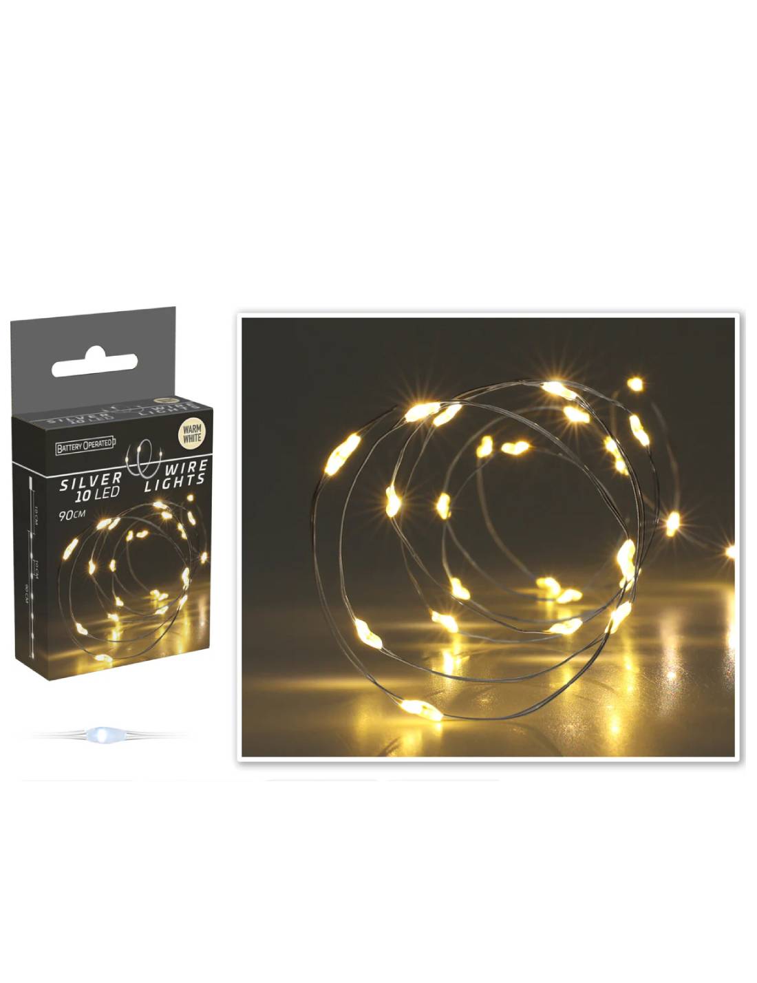 Serie Di Luci Natale Ghirlanda Bianco Caldo Con Cavo Metallico 10 LED 90cm