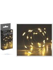 Serie Di Luci Natale Ghirlanda Bianco Caldo Con Cavo Metallico 10 LED 95cm