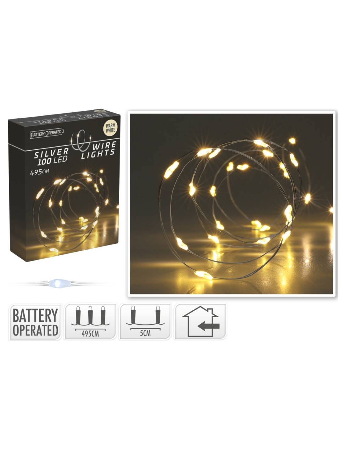 Serie Di Luci Natale Ghirlanda Bianco Caldo Con Cavo Metallico 100 LED 4,95m