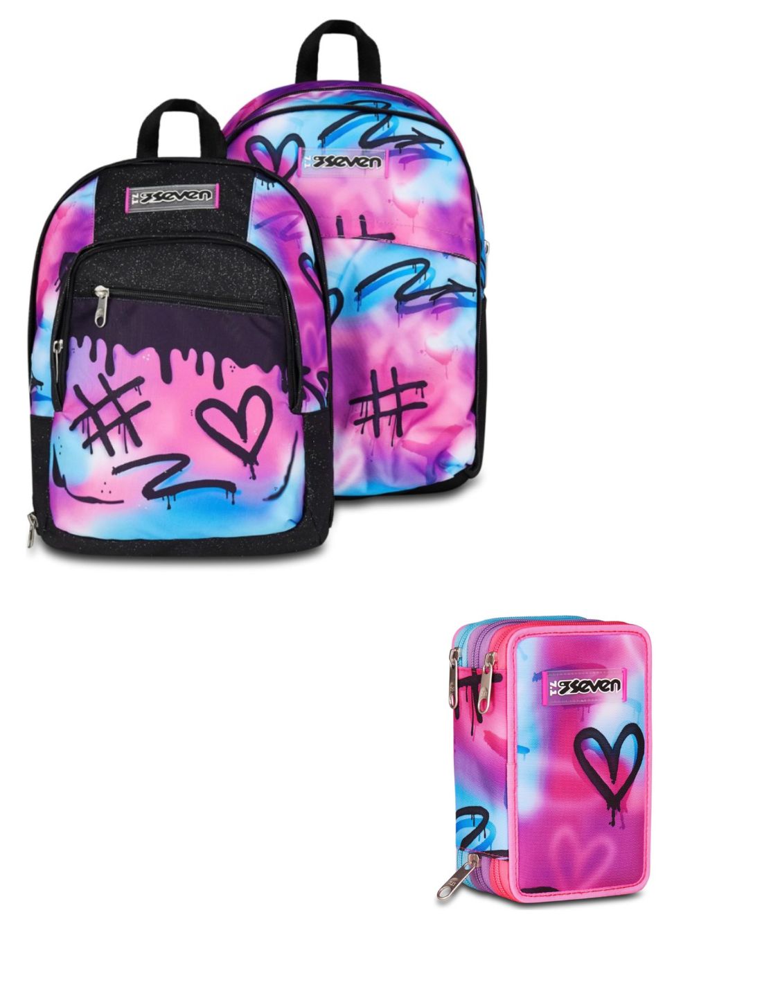 School Pack Zaino Dual Detach Più Astuccio Completo 3 Zip Sprint Paint Girl