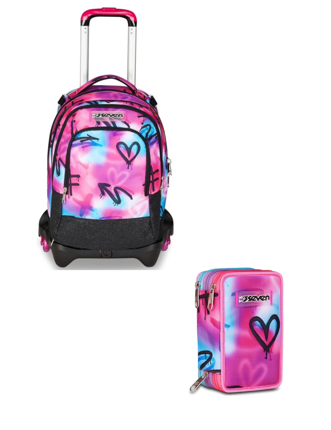 School Pack Trolley Detach Più Astuccio Completo 3 Zip Sprint Paint Girl