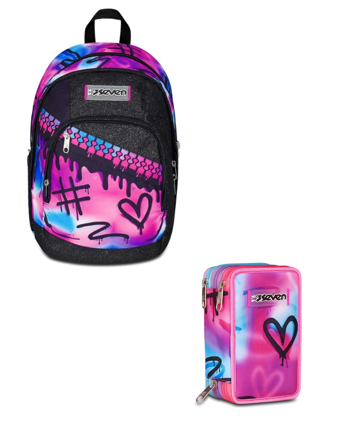 School Pack Zaino Dual Più Astuccio Completo 3 Zip Sprint Paint Girl