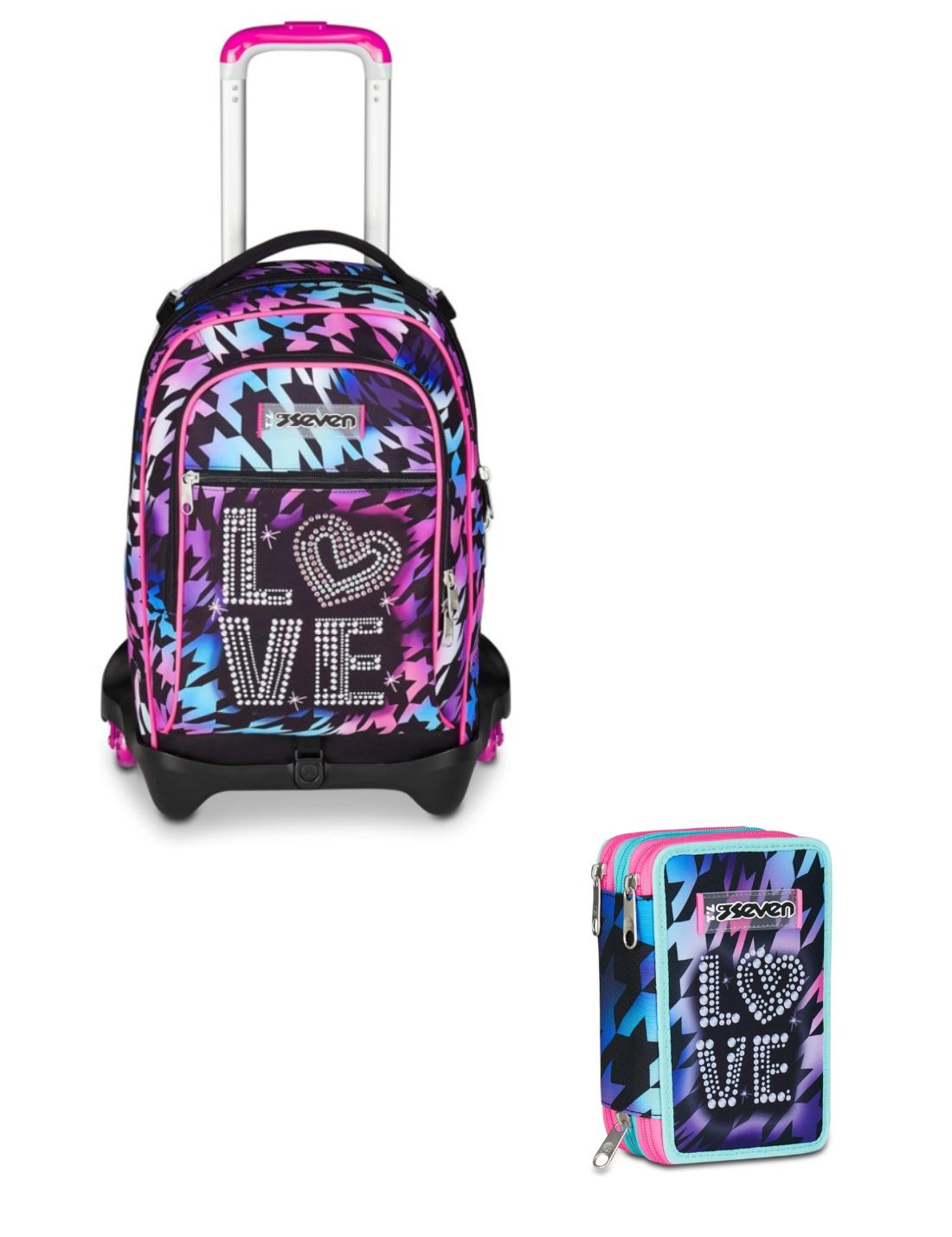 School Pack Trolley Più Astuccio Completo 3 Zip Glow Love