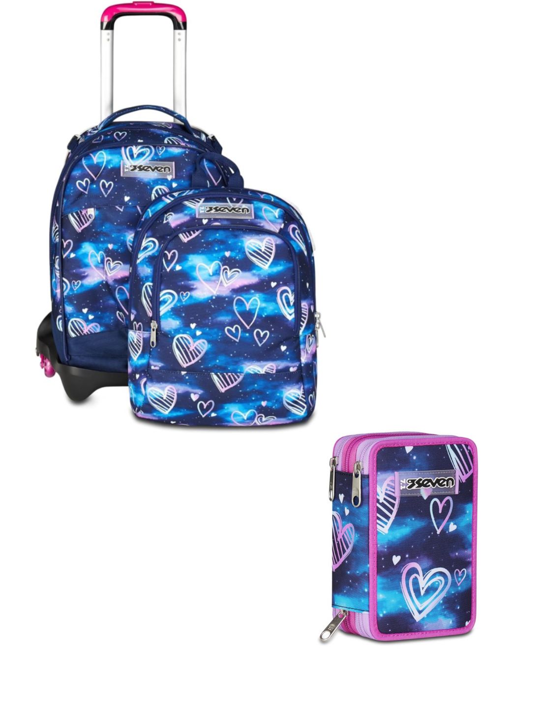 School Pack Trolley Detach Più Astuccio Completo 3 Zip Gloomy Heart